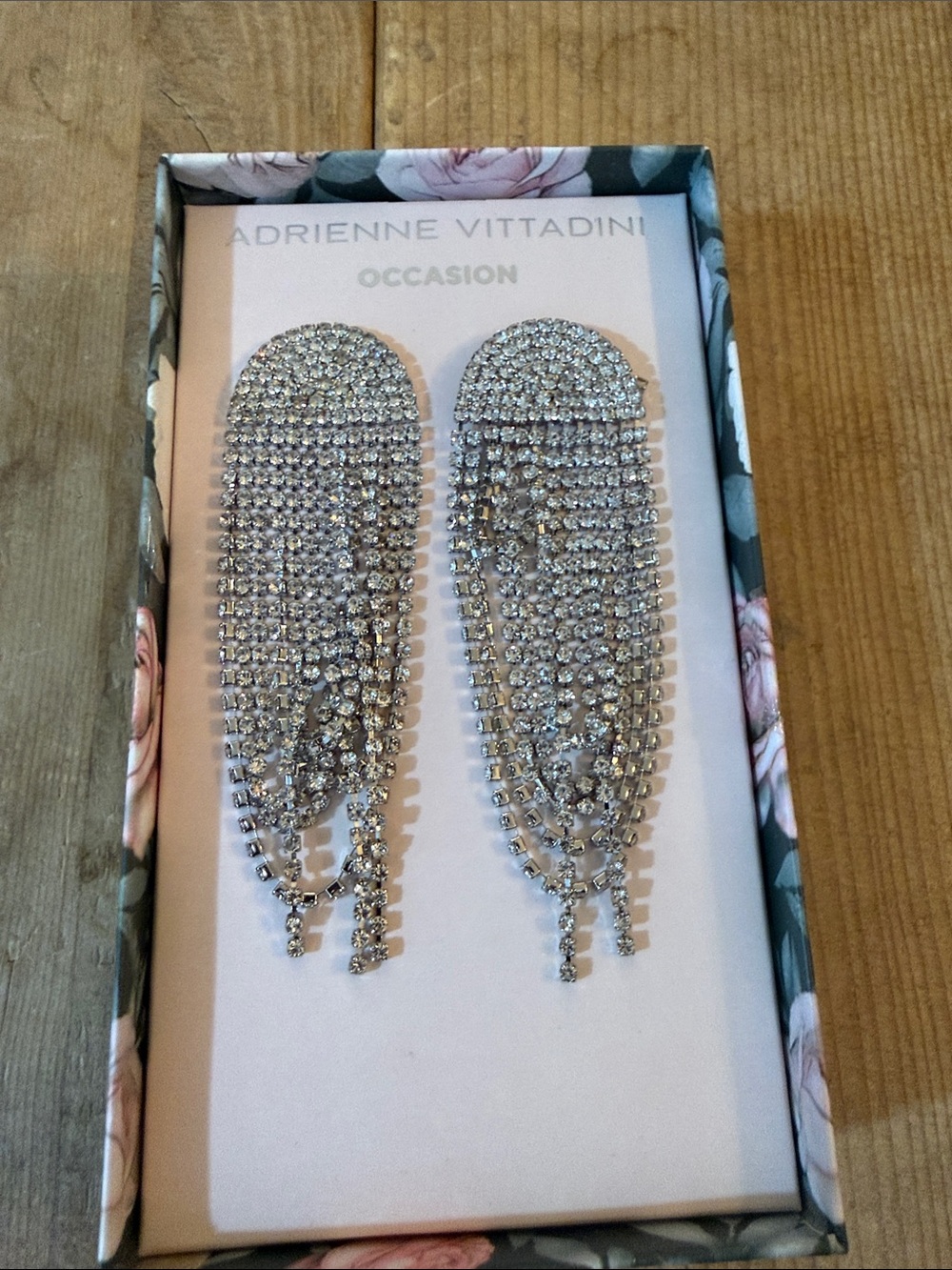 Adrienne Vittadini Silver-tone Crystal Fringe Earrings